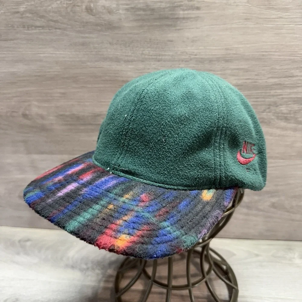 Vtg Nike Fit Fleece Hat Aztec Print Green Geometric Ball Cap RARE!